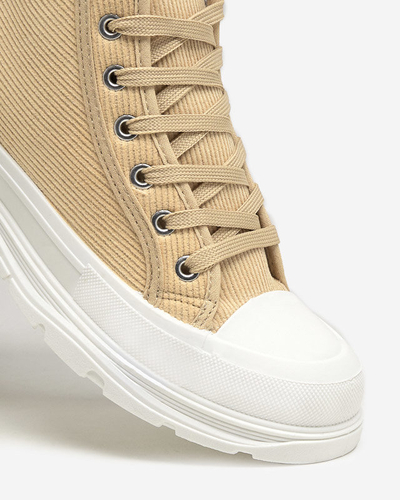 Beige women's high ribbed sneakers Somali - Footwear