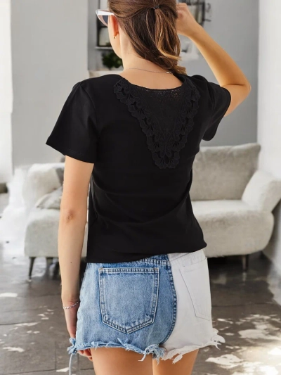 Royalfashion sieviešu kokvilnas T-krekls ar mežģīnēm aizmugurē