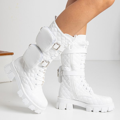 White low boots with quilted upper Tepani - Footwear