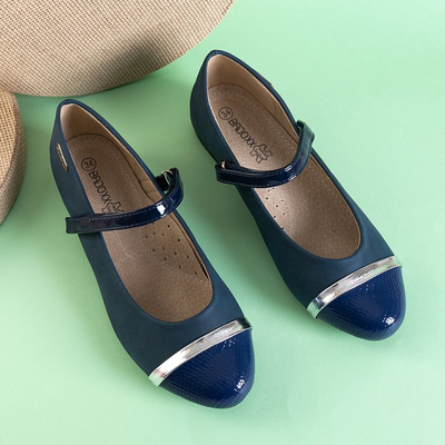 OUTLET Girls' navy blue ballerinas with animal embossing Sineri - Shoes