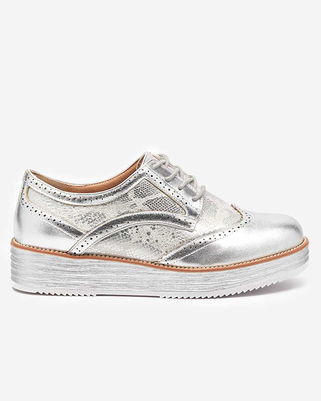 OUTLET Women's silver ankle boots with snake skin inserts Fin - Footwear
