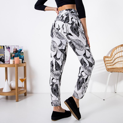 White women's pants with a floral pattern - Clothing