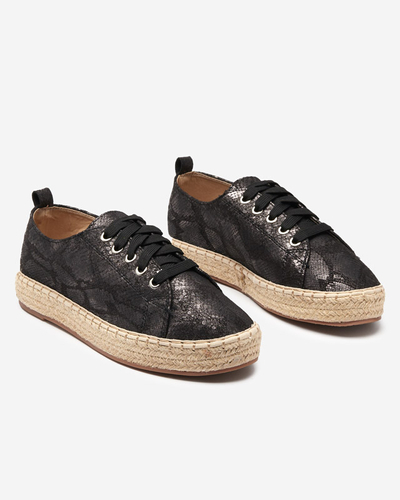 Black women's espadrilles with shiny embossing Tenerica - Shoes