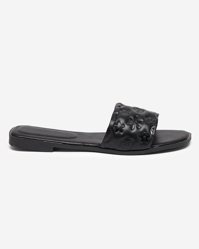 Black women's slippers with Mersyli- embossing. Footwear