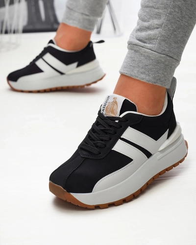 Eko ādas sieviešu melni sporta apavi ar krāsainiem ielaidumiem Tifora- Footwear