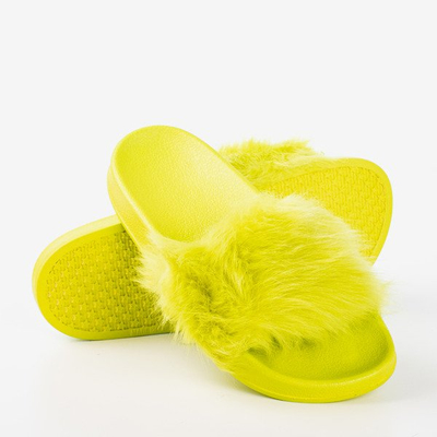 Neon green slippers with fur Millie - Footwear