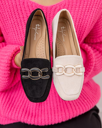 Women's Black Moccasins with Olly Decoration - Footwear