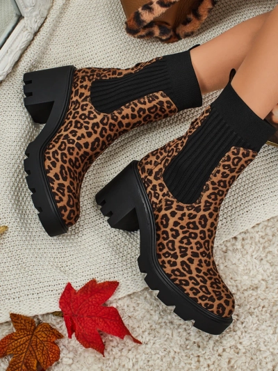 Patterned Women's Ankle Boots with Block Heels made of Eco Suede Anthere