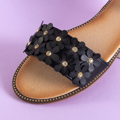 Black women's sandals with Rafana flowers - shoes
