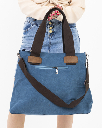 Ladies 'blue cotton handbag with pockets - Accessories