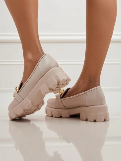 Women's beige Callista loafers with a chain, flat heel, eco-leather