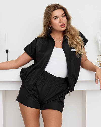 Women's black sports zip-up sweat suit - Clothing