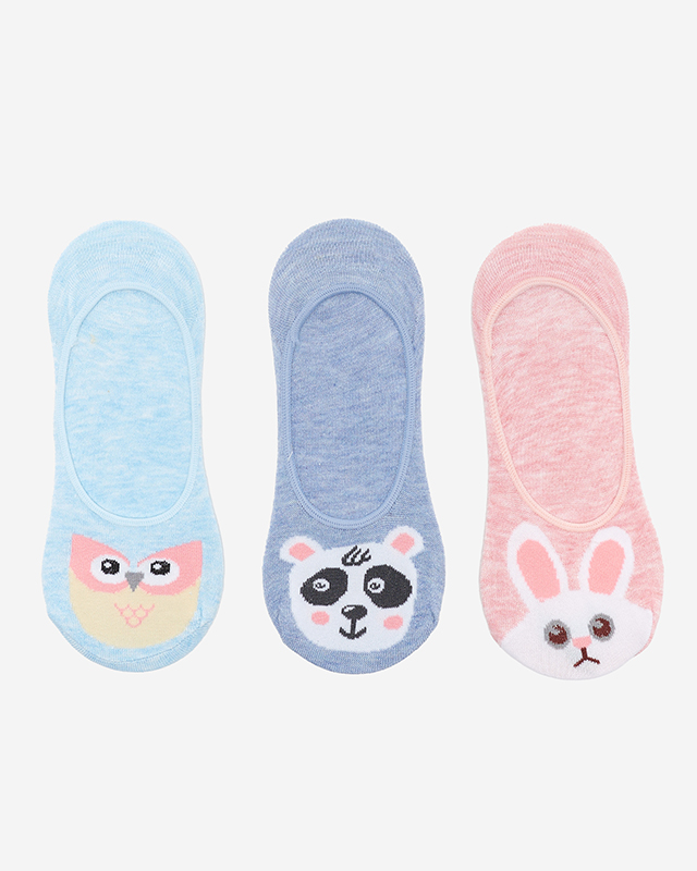 Pink, navy blue and blue women's socks with animal print 3 / pack - Underwear