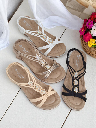 Royalfashion Callista dāmu sandales – melnas espadrilles ar cirkoniem vasarai