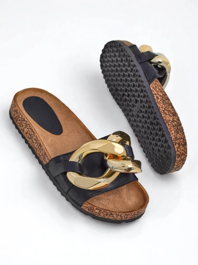 Royalfashion Black women's flip-flops with Sofig decoration