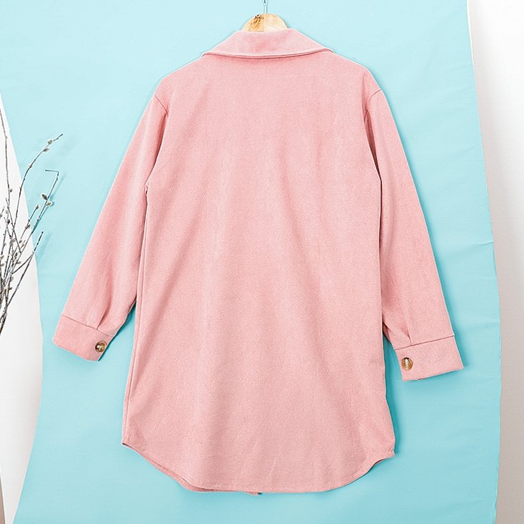 Розовая женская куртка-рубашка oversize с екозамши