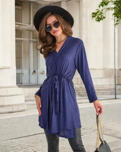 Women's navy blue tied cardigan - Clothing