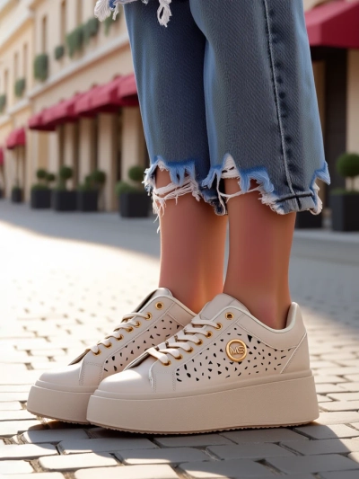 Women's Ecru Platform Sneakers Boreas Royalfashion Eco Leather