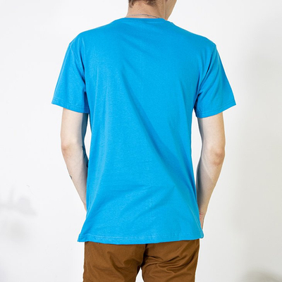 Turquoise cotton T-shirt for men with the inscription - Clothing