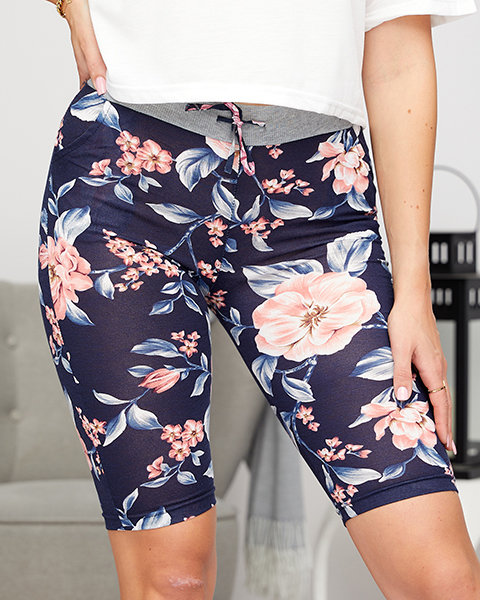 Women's floral 3/4 shorts in navy blue and pink PLUS SIZE - Clothing