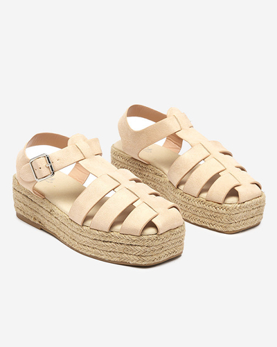 Beige eco-suede women's sandals on the Keniso platform - Footwear