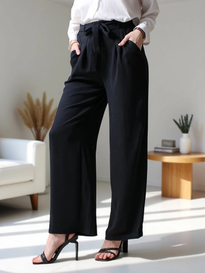 Royalfashion Wide women's trousers with a belt