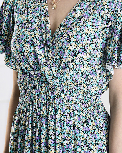 Women's floral midi dress in purple- Clothing