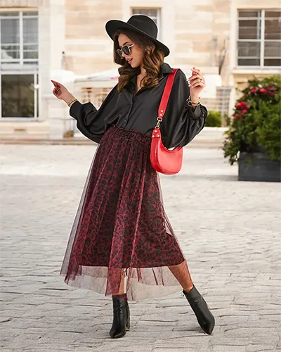 Royalfashion Patterned women's midi skirt with tulle