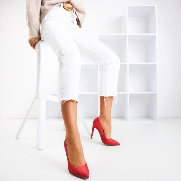 Ladies' red heels with glitter Nissa - Footwear