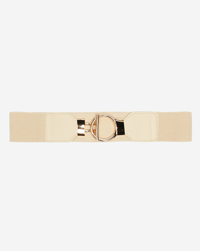 Beige elastic belt with large golden buckle - Accessories