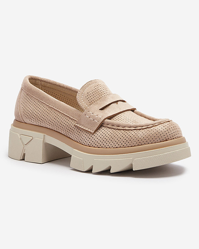 Gaiši brūni sieviešu ažūrasti mokasīni ar cietu zoli Ejina - Apavi