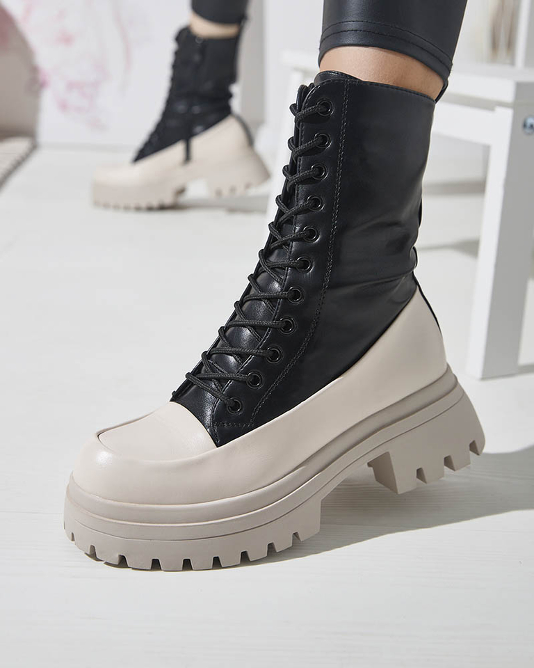 OUTLET Melni un bēši sieviešu augstie bagger zābaki Susker- Footwear