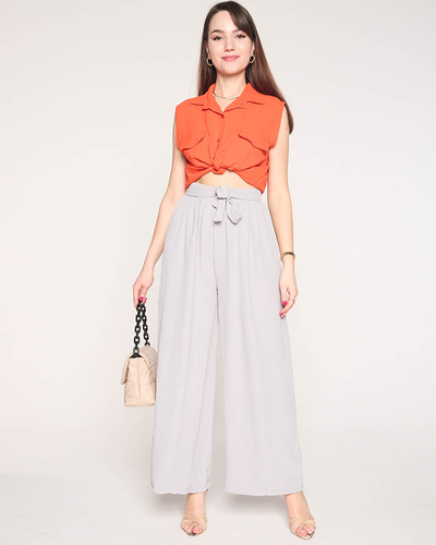 Women's wide palazzo trousers in light gray - Clothing