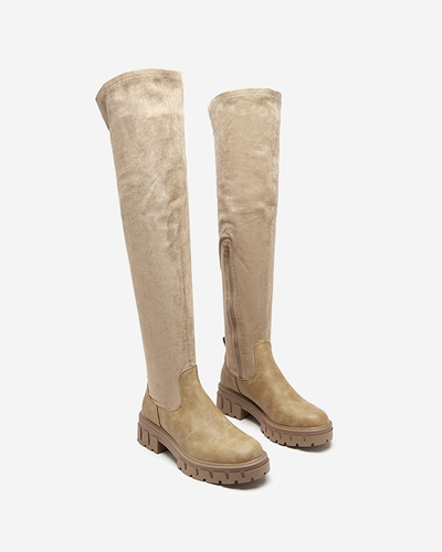 Women's over-the-knee boots in khaki color Liki - Footwear