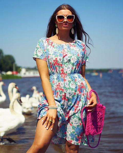 Royalfashion Sieviešu mini kleita a'la hiszpanka zilā krāsā