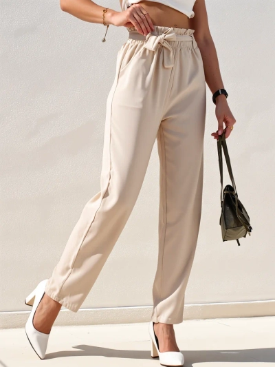 Royalfashion Vienkārši sieviešu bikses, izgatavotas no auduma ar jostu