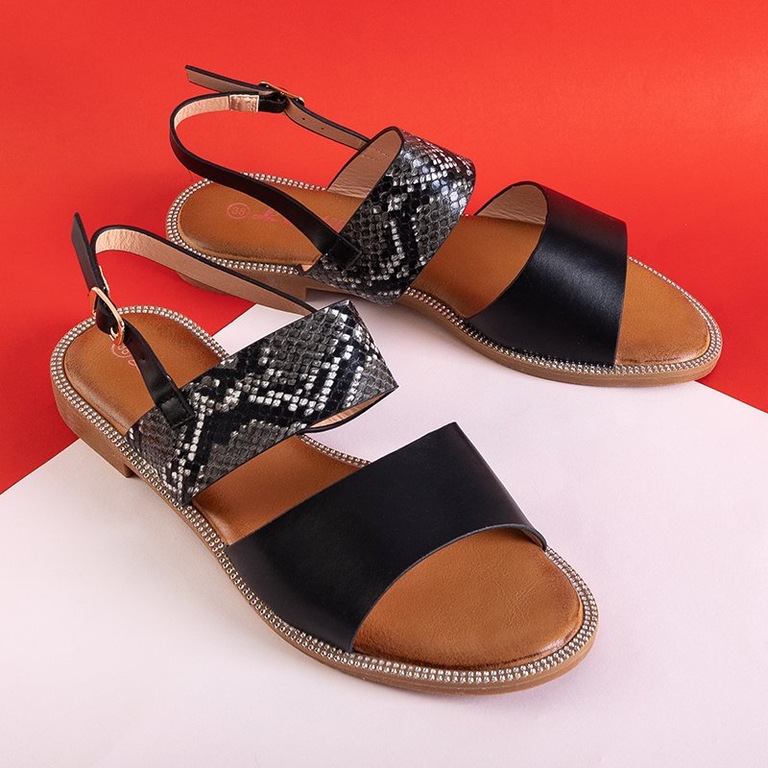 Black snakeskin sandals for women Venilia - Footwear