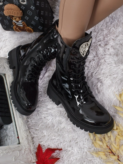 Emelune patent lace-up women's ankle boots