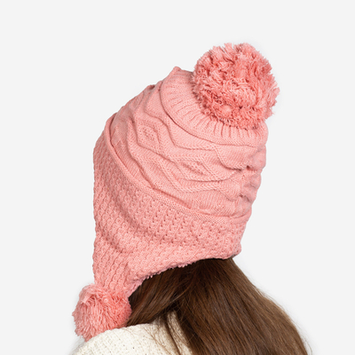 Women's pink insulated hat with pompoms - Accessories