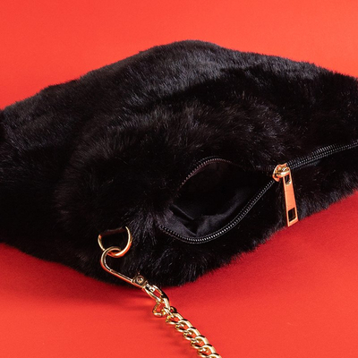 Black fur handbag on a golden chain - Accessories