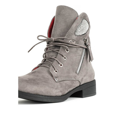 Szare workery z cyrkoniami Rosario - Obuwie