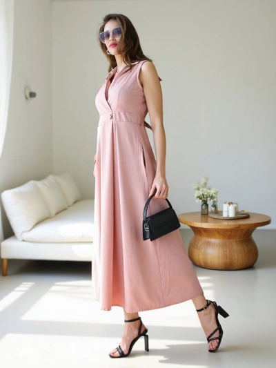 Royalfashion Women's sleeveless dress with a wrap neckline Bizness