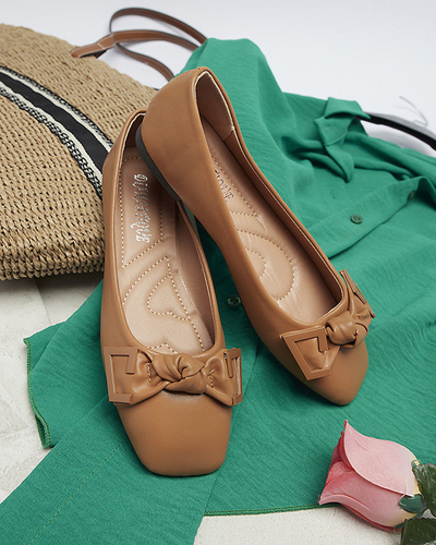 Women's camel ballerinas with decoration on the nose Caxien- Footwear