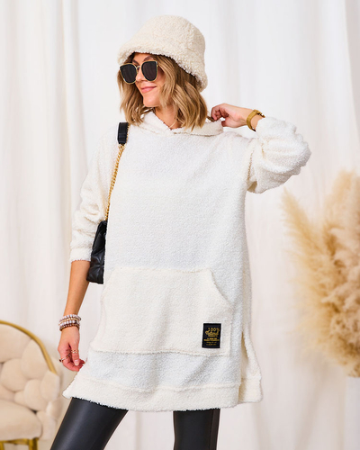 Royalfashion Cream long women's sweater with hood