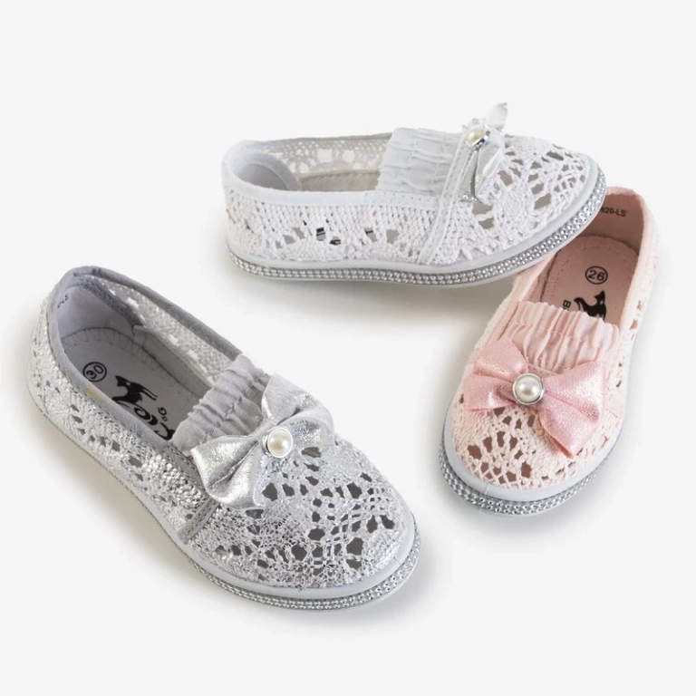 OUTLET Gray lace children's slip on with silver trim Ozana - Footwear