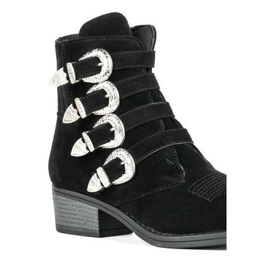Czarne botki na niskim słupku Grand - Obuwie