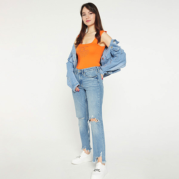 Orange women's top with cubic zirconia - Clothing