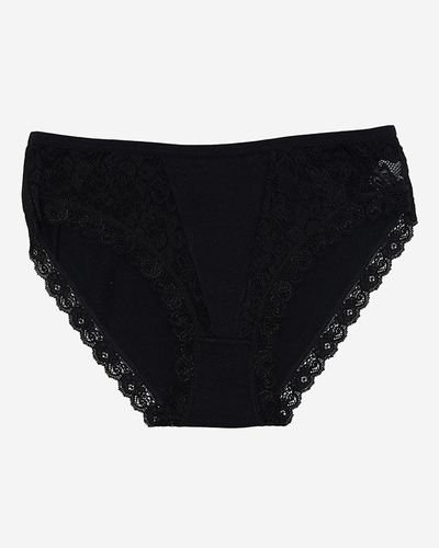Черные хлопковые женские трусики с кружевом - Нижнее белье