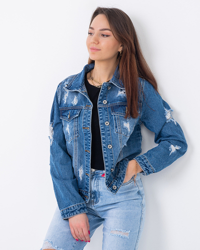 Синяя женская джинсовая куртка Distressed