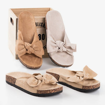 Brown eco-suede slippers with a Sun and Fun bow - Footwear
